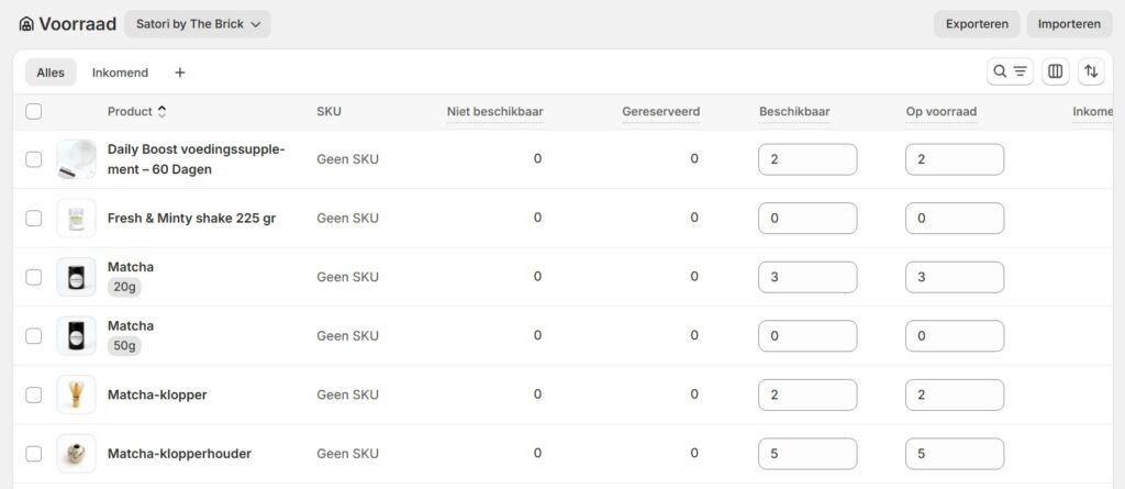 shopify webshop Stockvoorraad