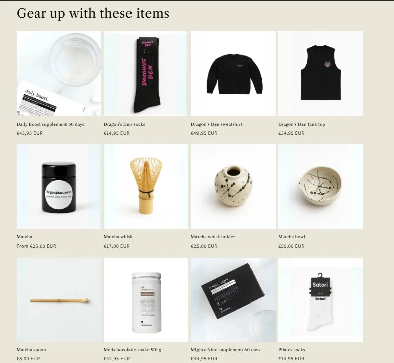 shopify webshop products