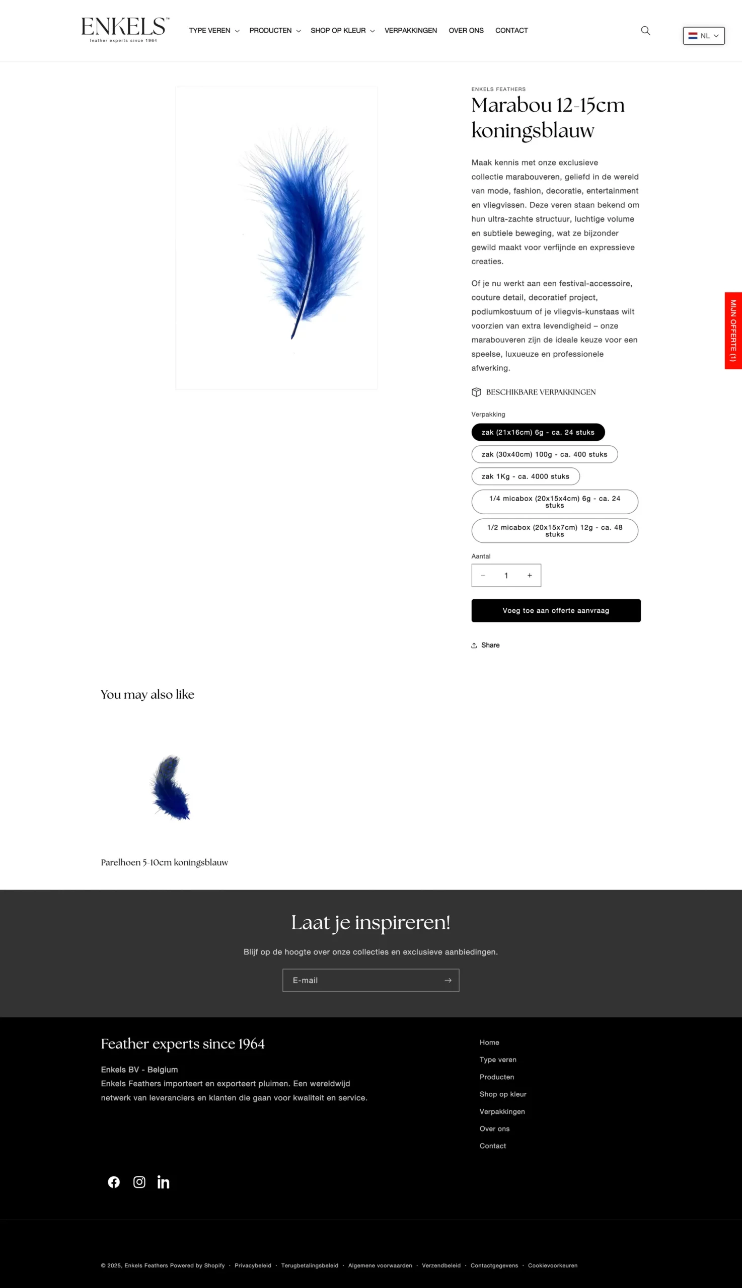 b2b groohandel webshop groot assortiment producten en product variaties, meerdere verpakkingsvormen, b2b — Enkels Feathers