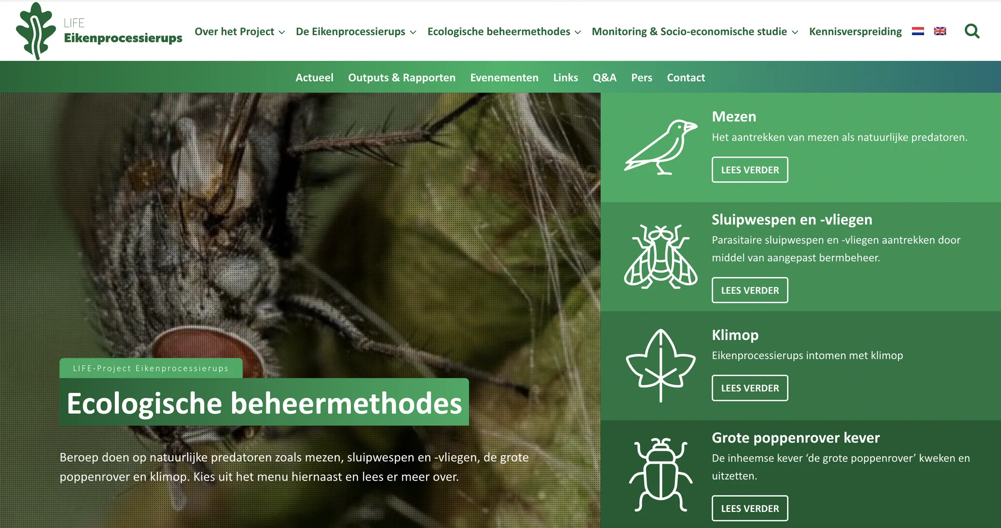 website europees onderzoeksproject - LIFE-project Eikenprocessierups