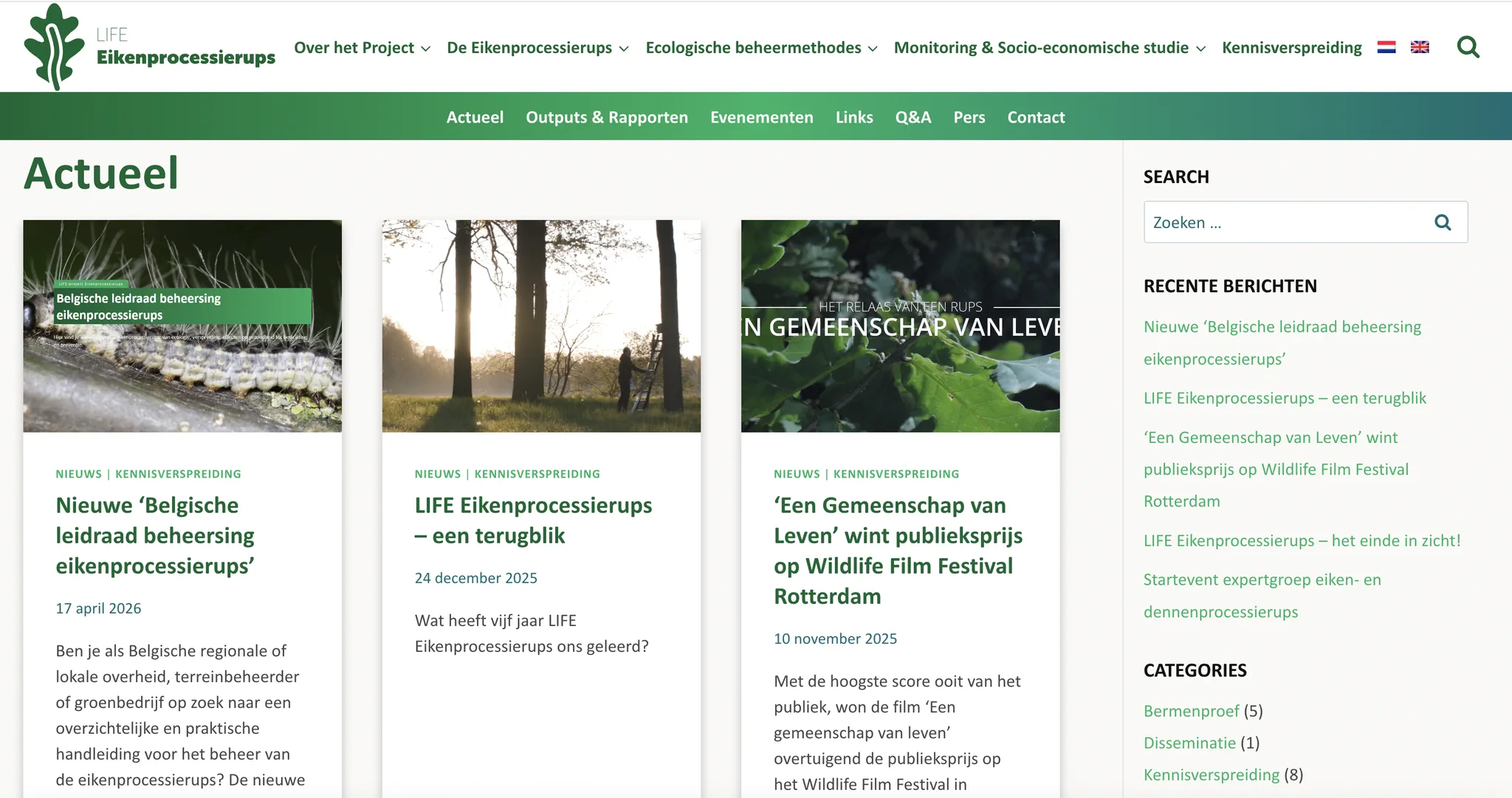 website europees onderzoeksproject - LIFE-project Eikenprocessierups