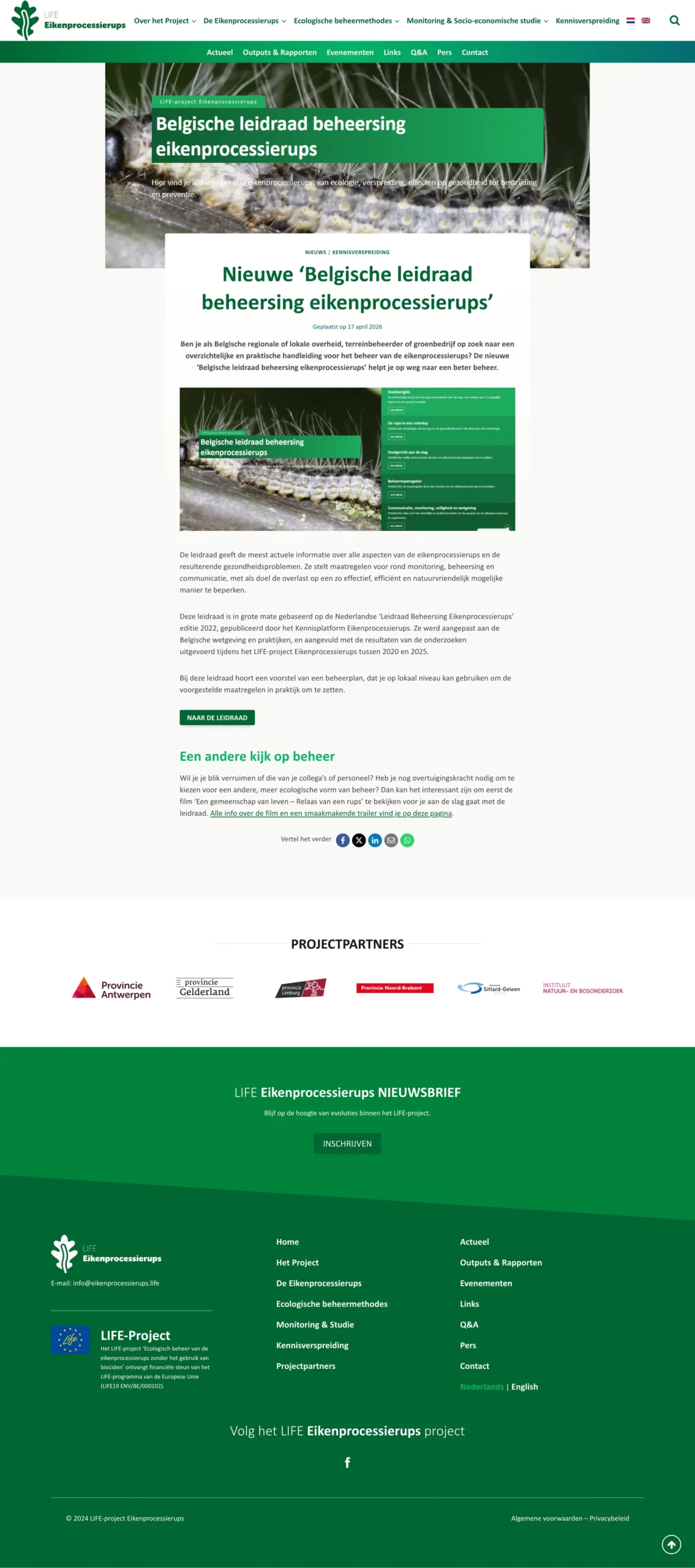 website europees onderzoeksproject - LIFE-project Eikenprocessierups