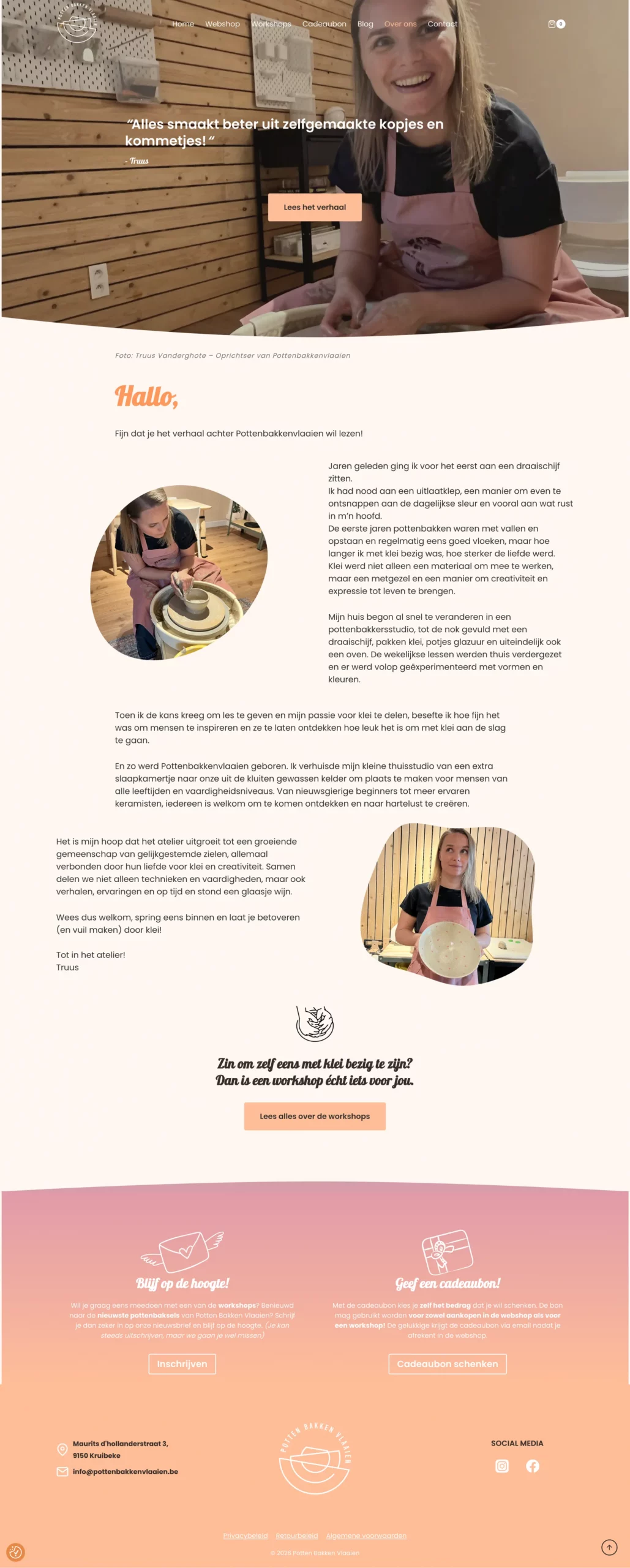 workshops aanbieden en producten verkopen — Pottenbakkenvlaaien webshop